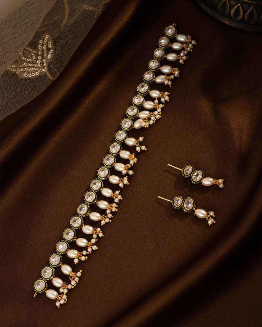 Puran Pearl Stone Necklace With Earrings