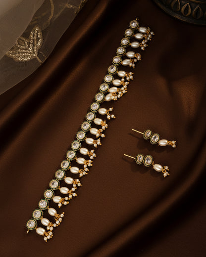 Puran Pearl Stone Necklace With Earrings
