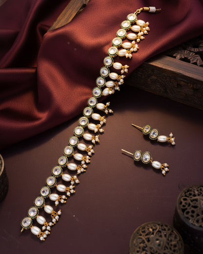 Puran Pearl Stone Necklace With Earrings