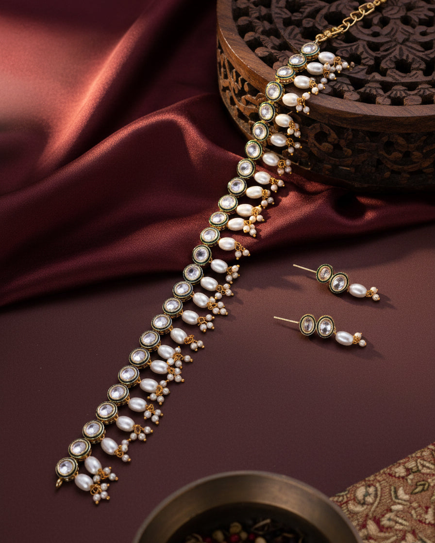 Puran Pearl Stone Necklace With Earrings