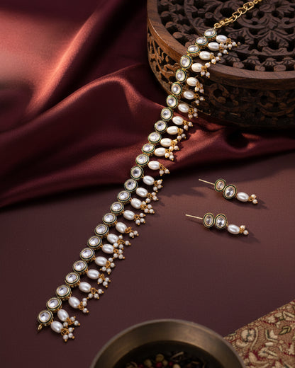 Puran Pearl Stone Necklace With Earrings