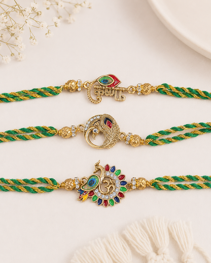 Govind-Madhav-Gopal Rakhi Set Pack of 3 | Tilak Set Included