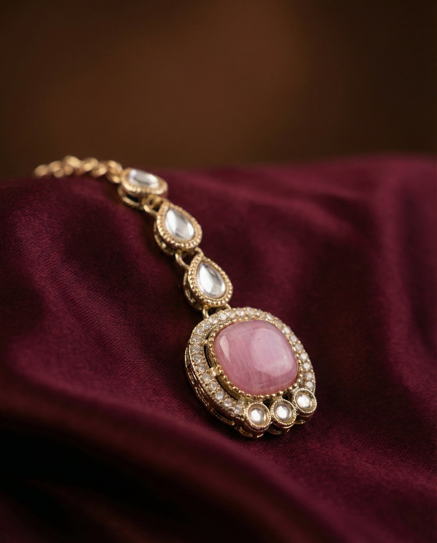 Blush Manvika Designer Monalisa and Zircone Necklace Set with Earring & Teeka