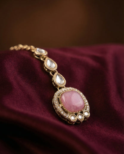 Blush Manvika Designer Monalisa and Zircone Necklace Set with Earring & Teeka