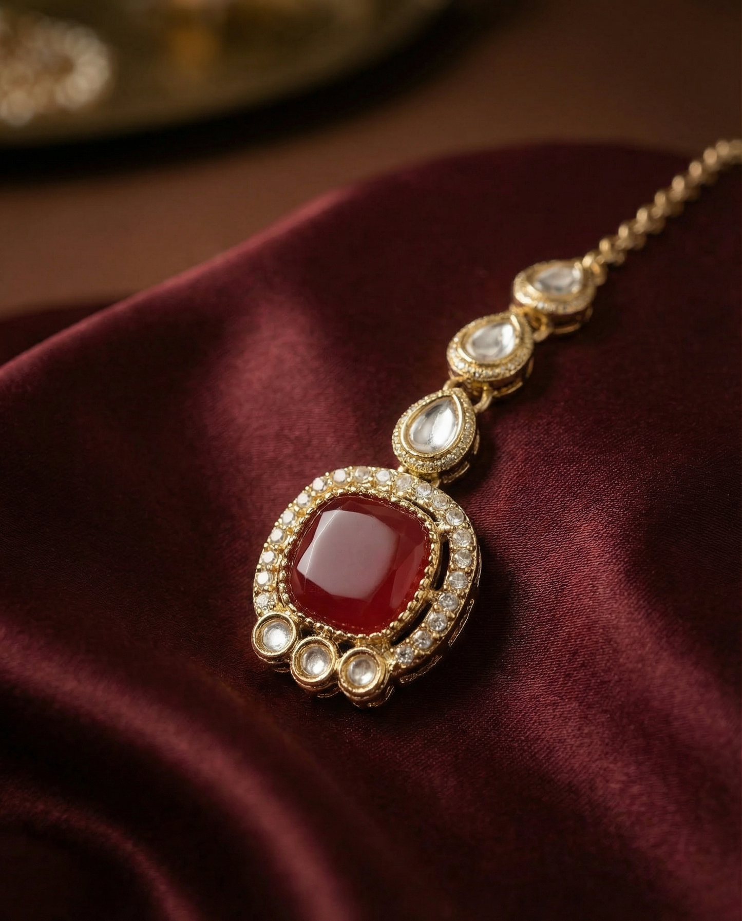 Ruby Manvika Designer Monalisa and Zircone Necklace Set with Earring & Teeka