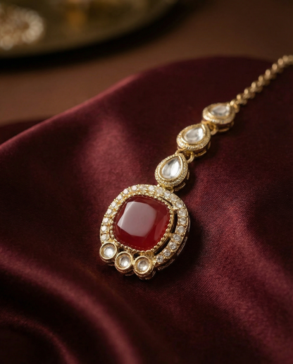 Ruby Manvika Designer Monalisa and Zircone Necklace Set with Earring & Teeka