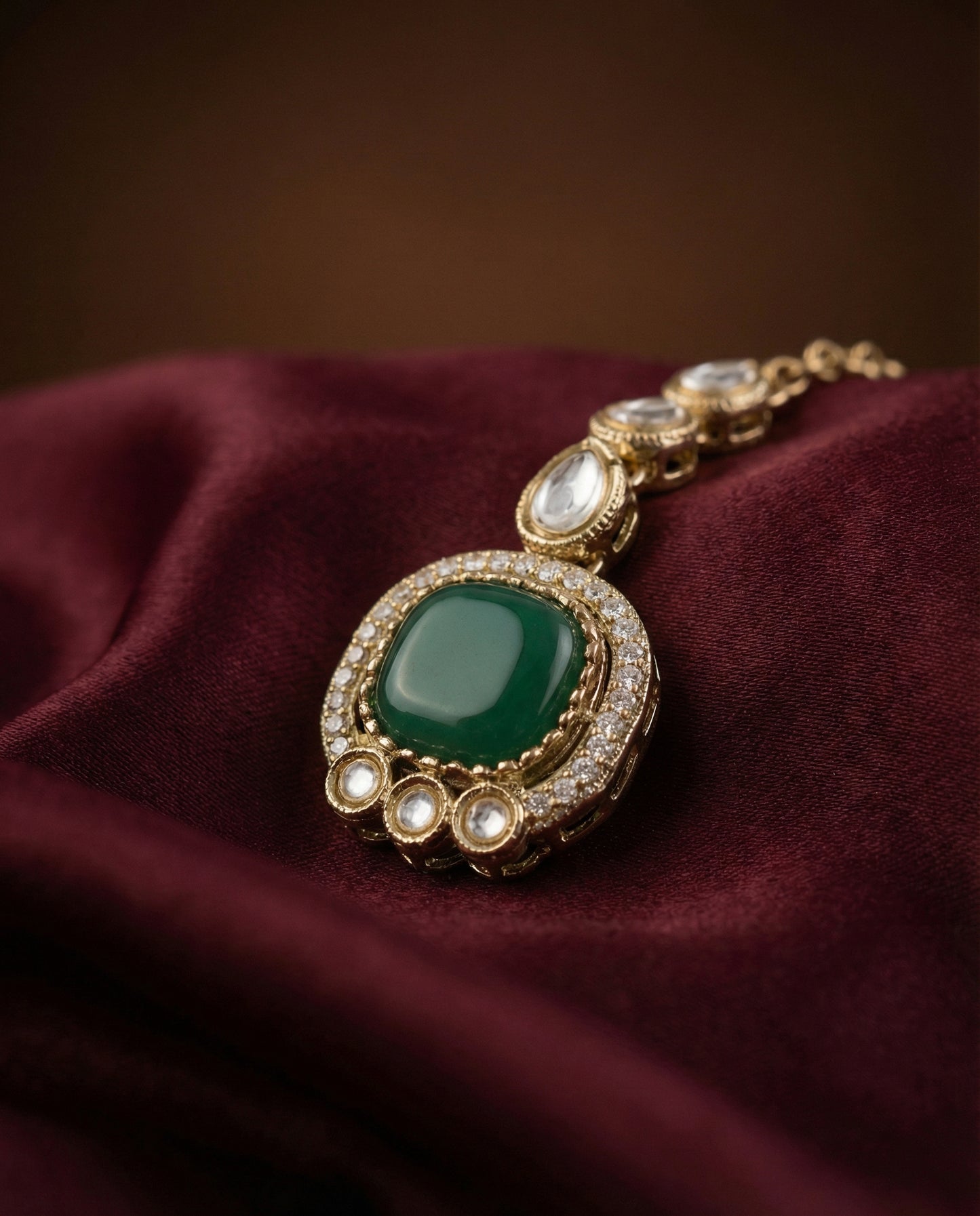 Emerald Manvika Designer Monalisa and Zircone Necklace Set with Earring & Teeka