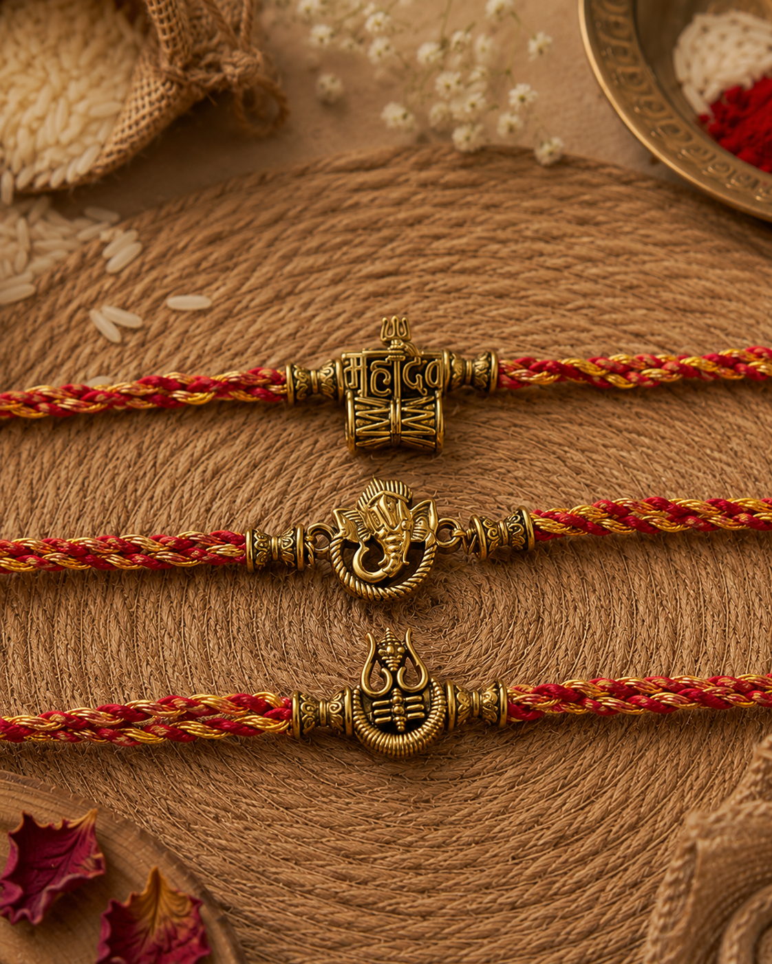 Mahadev-Gajanan-Kailash Rakhi Set Pack of 3 | Tilak Set Included