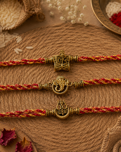 Mahadev-Gajanan-Kailash Rakhi Set Pack of 3 | Tilak Set Included