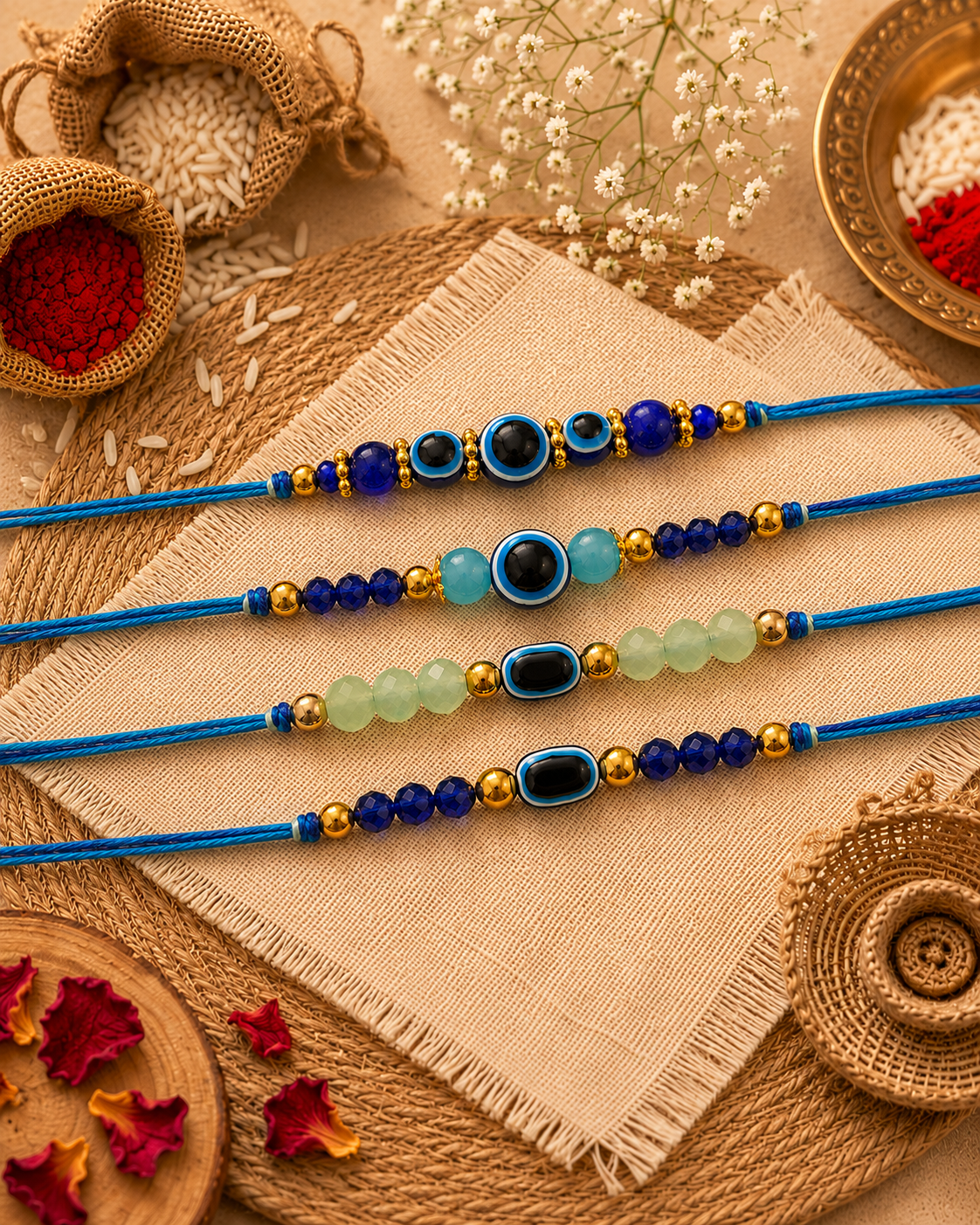 Rythm Evil Eye Rakhi Pack of 4 | Tilak Set Included