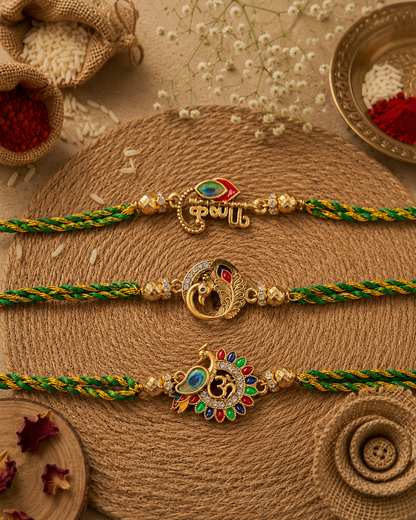 Govind-Madhav-Gopal Rakhi Set Pack of 3 | Tilak Set Included