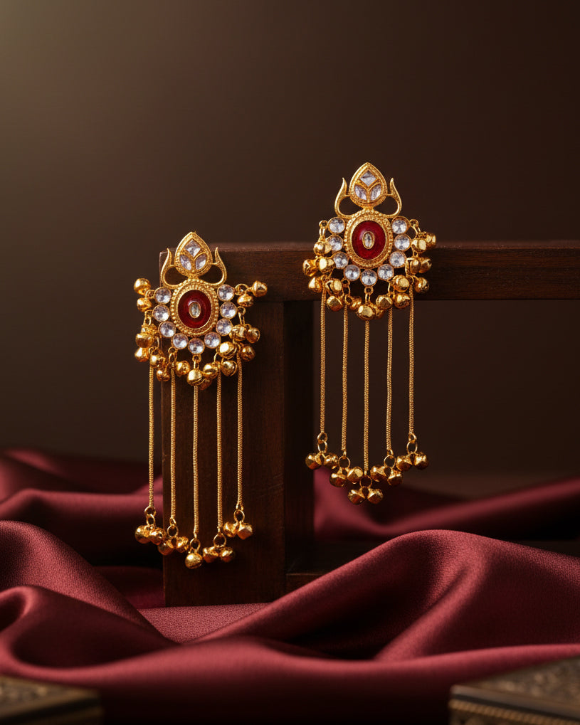 Red Shriqala Kashmiri Look Ghunghru Earring