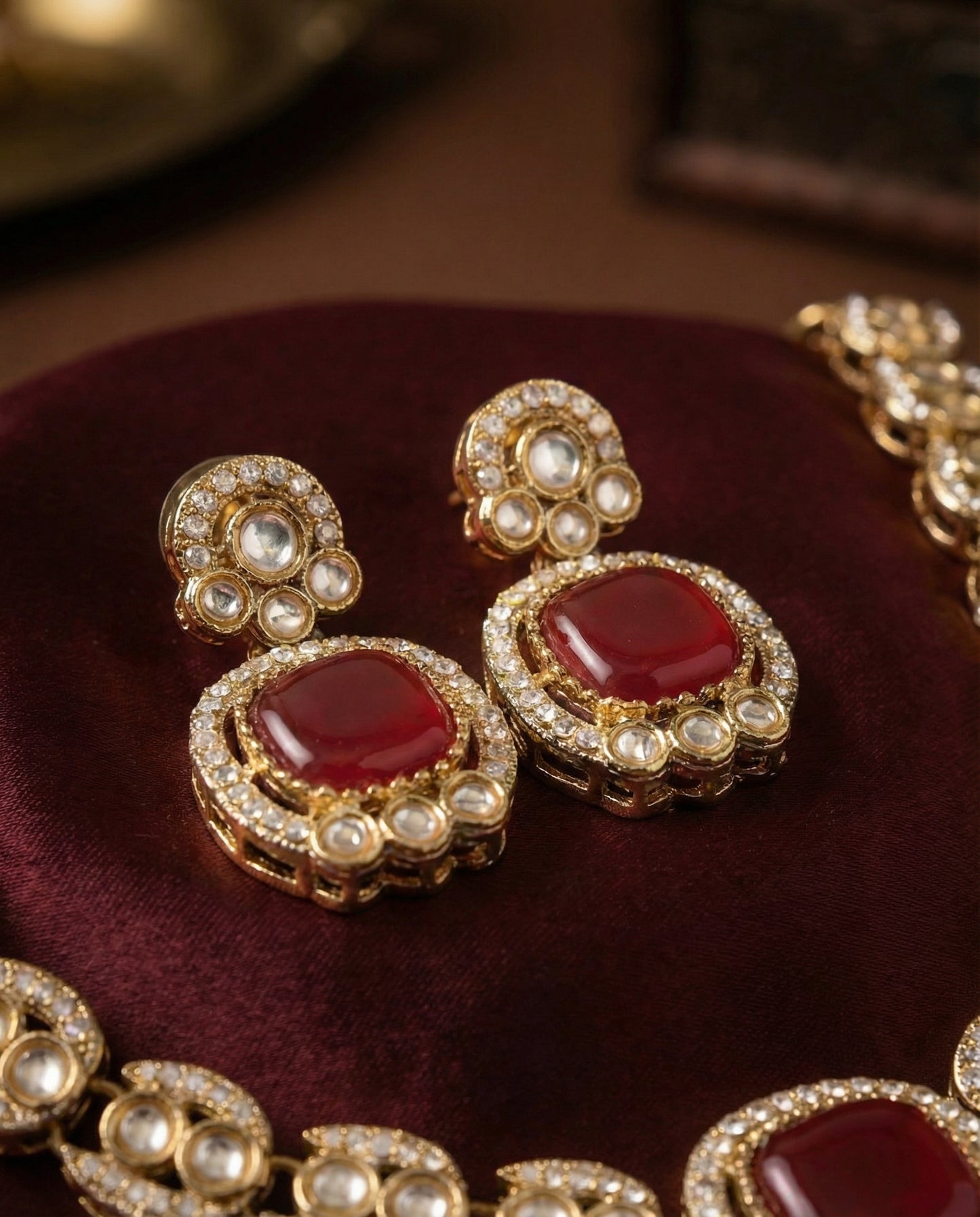 Ruby Manvika Designer Monalisa and Zircone Necklace Set with Earring & Teeka