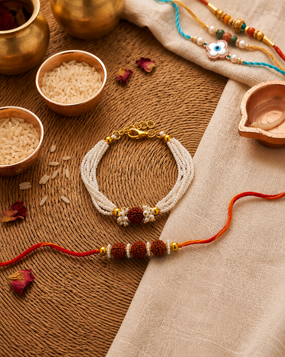 Avira Rudraksh Bhaiya Bhabhi Rakhi Bracelet Set | Tilak Set Included
