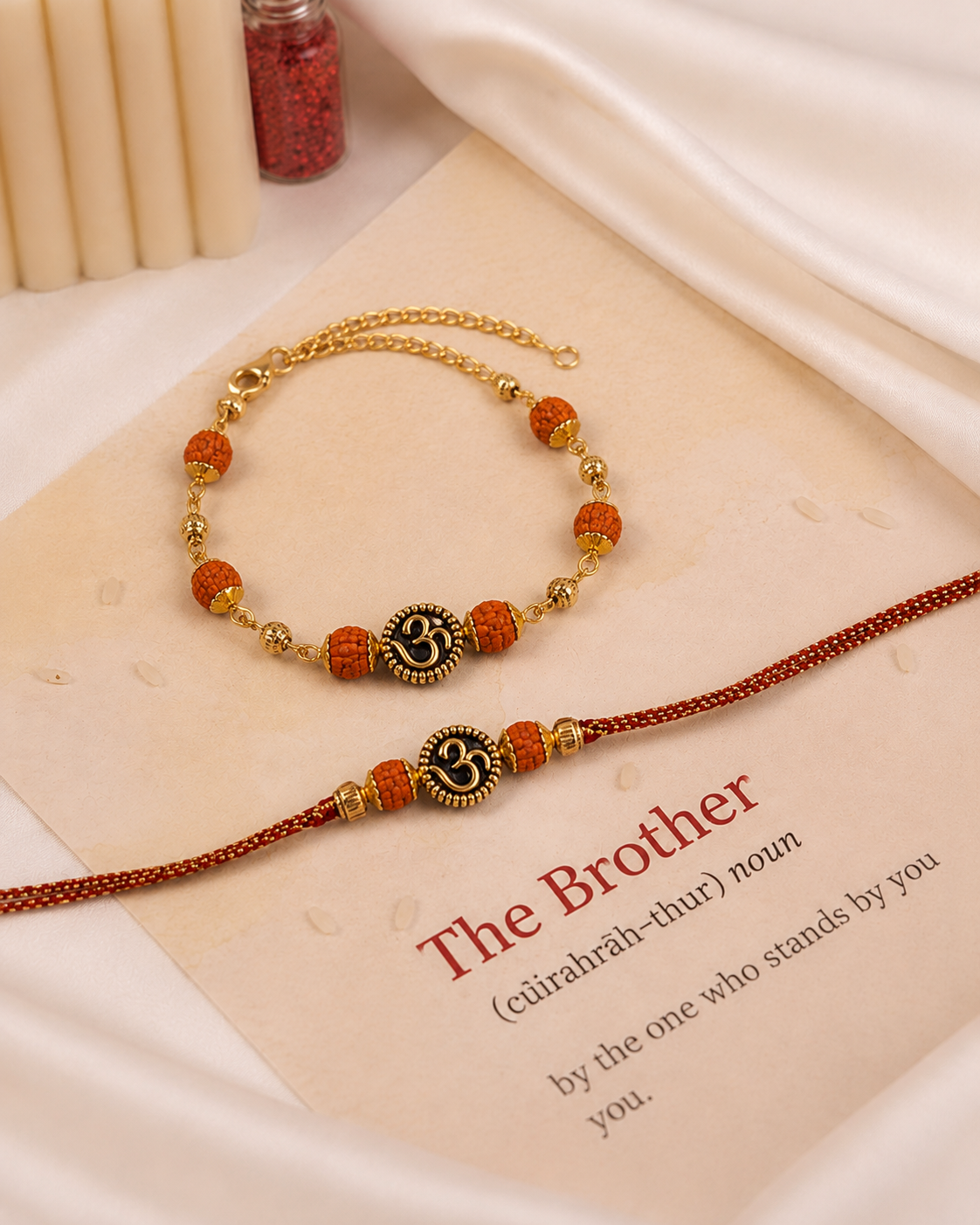 Vrishti Bhaiya Bhabhi Rakhi Bracelet Set | Tilak Set Included