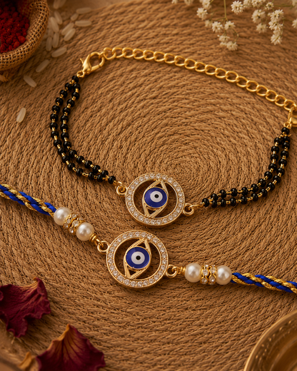Anvika Evil Eye Bhaiya Bhabhi Rakhi Mangalsutra Set | Tilak Set Included