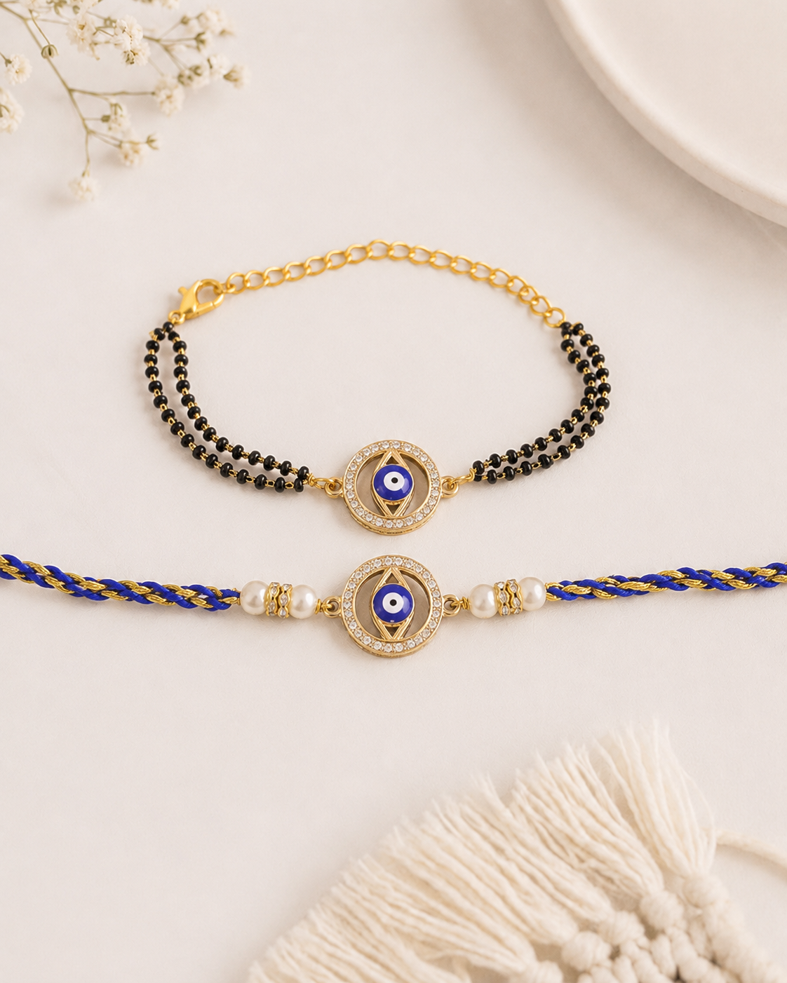 Anvika Evil Eye Bhaiya Bhabhi Rakhi Mangalsutra Set | Tilak Set Included