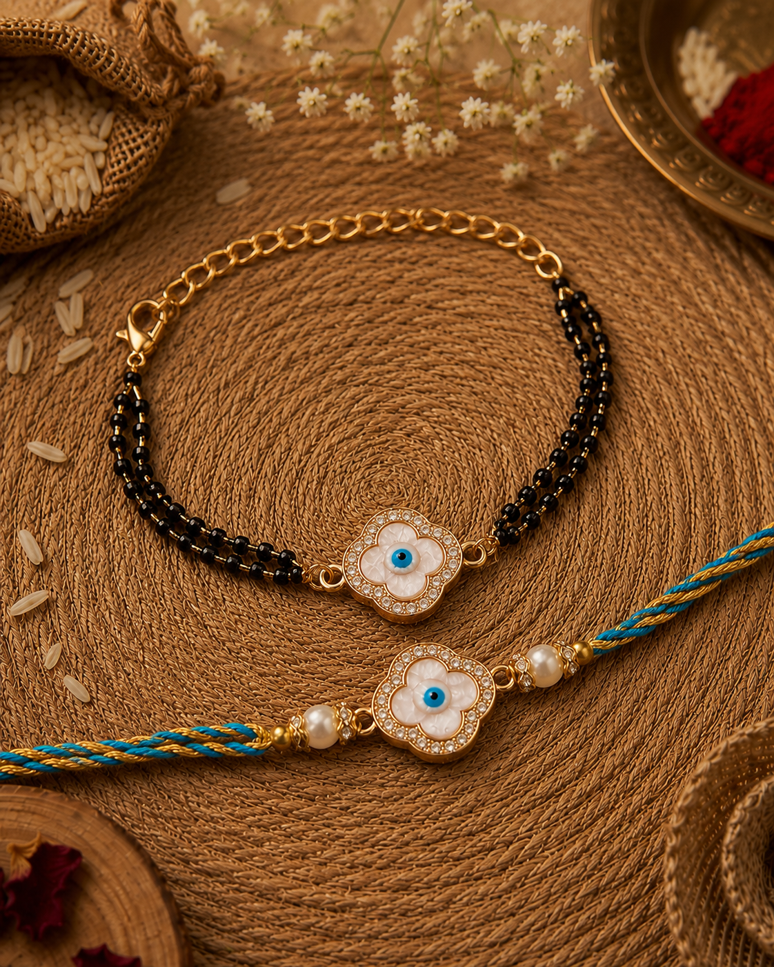 Vamya Evil Eye Bhaiya Bhabhi Rakhi Mangalsutra Set | Tilak Set Included