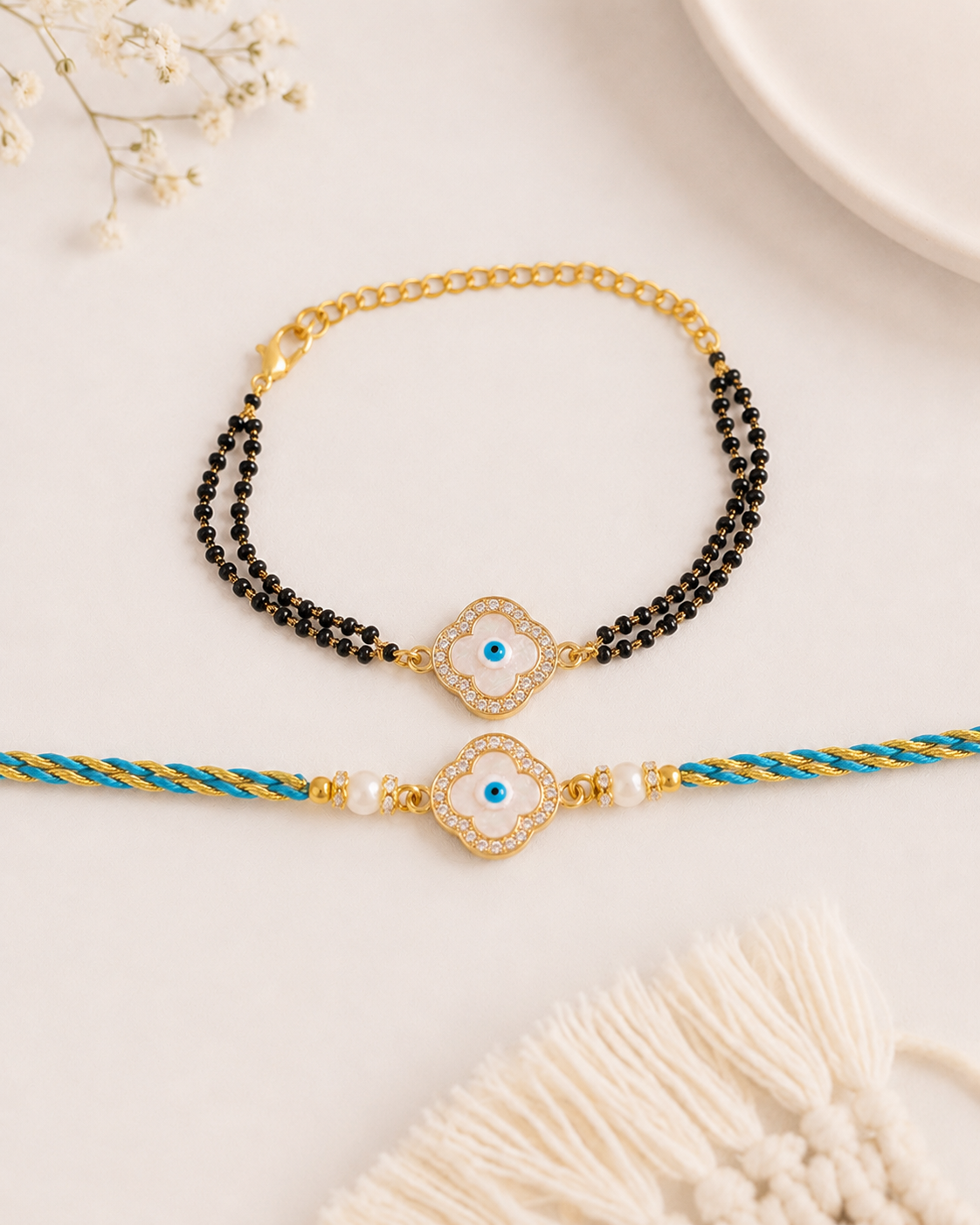 Vamya Evil Eye Bhaiya Bhabhi Rakhi Mangalsutra Set | Tilak Set Included