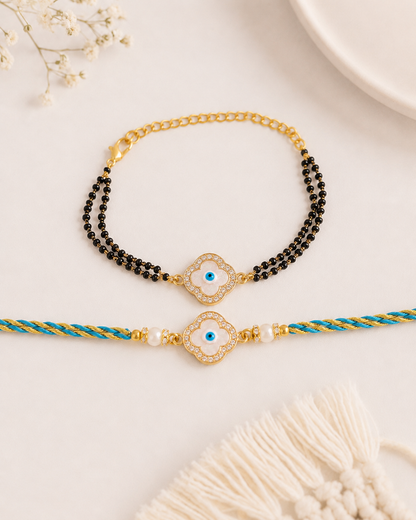 Vamya Evil Eye Bhaiya Bhabhi Rakhi Mangalsutra Set | Tilak Set Included
