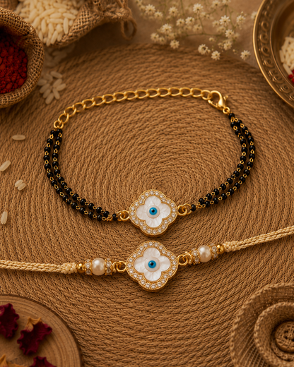 Aarna Evil Eye Bhaiya Bhabhi Rakhi Mangalsutra Set | Tilak Set Included