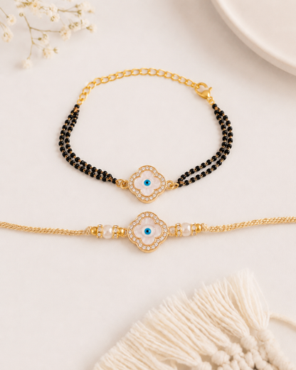 Aarna Evil Eye Bhaiya Bhabhi Rakhi Mangalsutra Set | Tilak Set Included