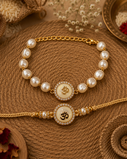 Omaya Pearl Bhaiya Bhabhi Rakhi Bracelet Set | Tilak Set Included