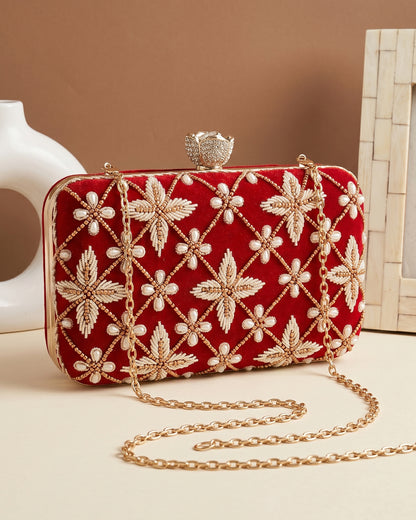 Red Kyron Embroidered Clutch