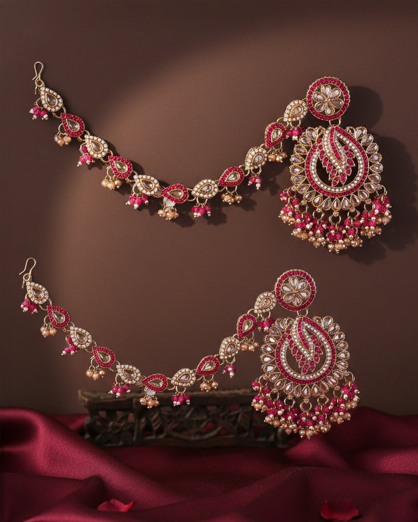 Pink Arajashree Bahubali Chandbali with Sahara