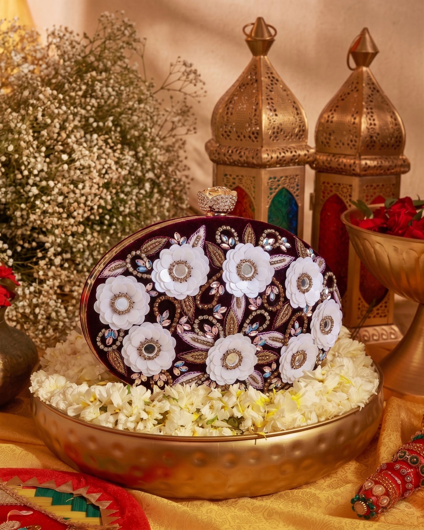 Maroon Oval Tanvi Embroidered Clutch