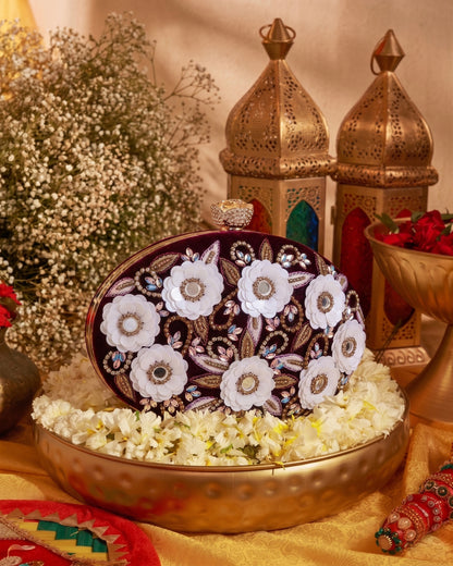 Maroon Oval Tanvi Embroidered Clutch