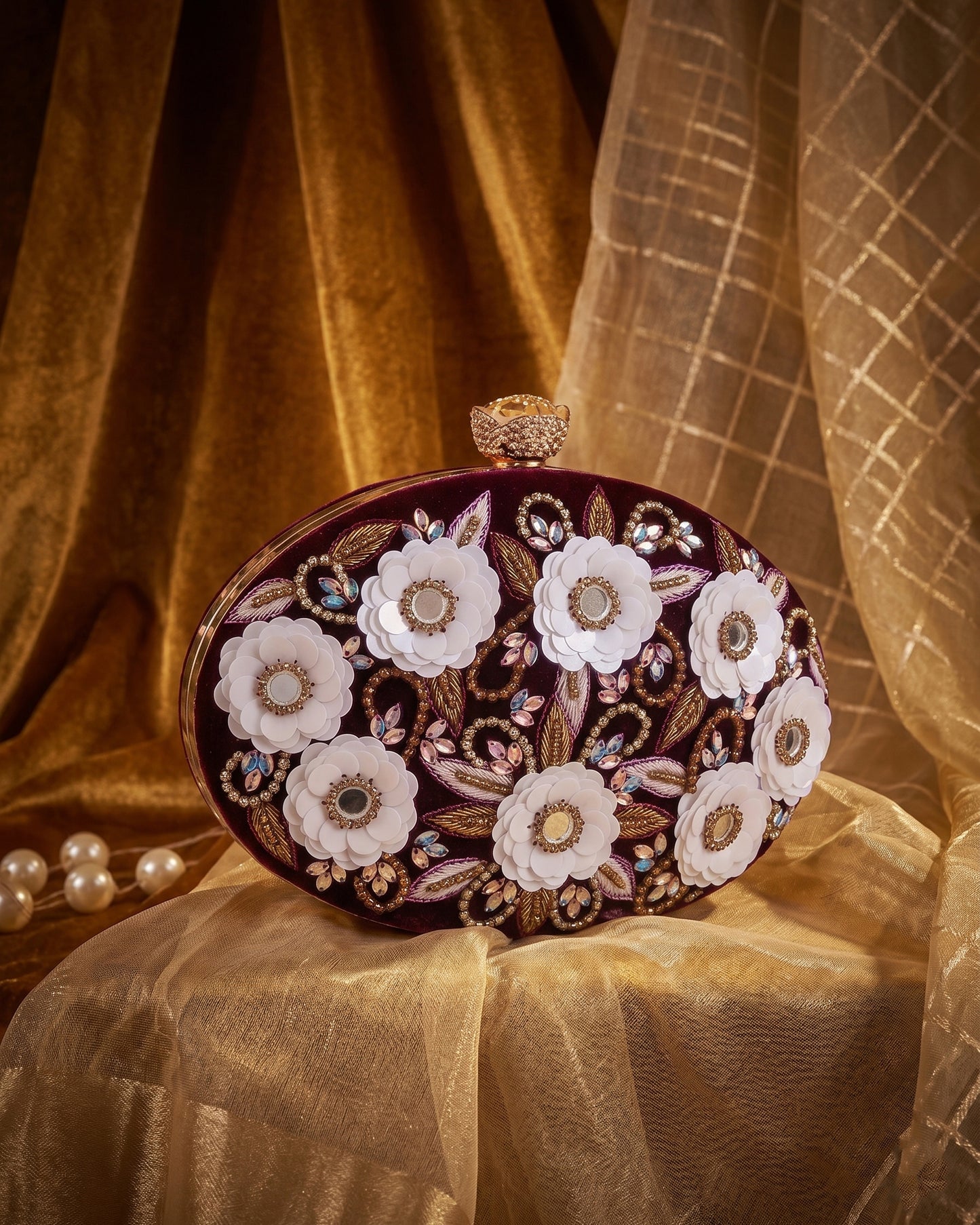 Maroon Oval Tanvi Embroidered Clutch