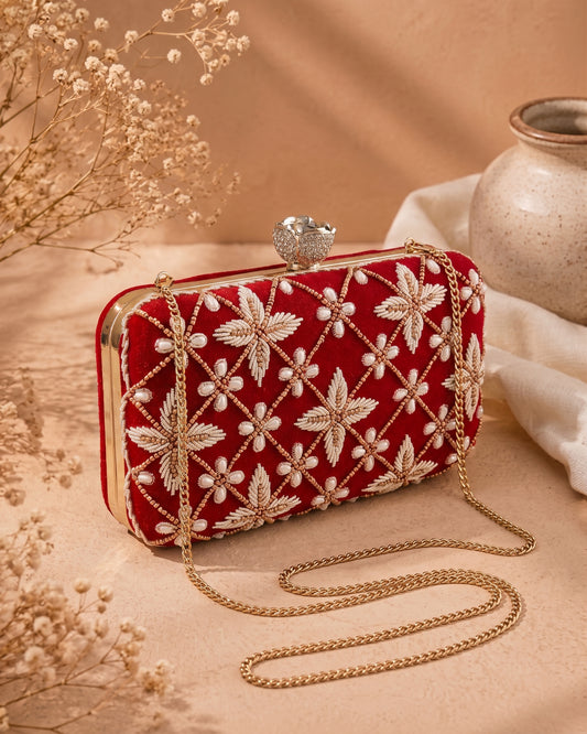 Red Kyron Embroidered Clutch