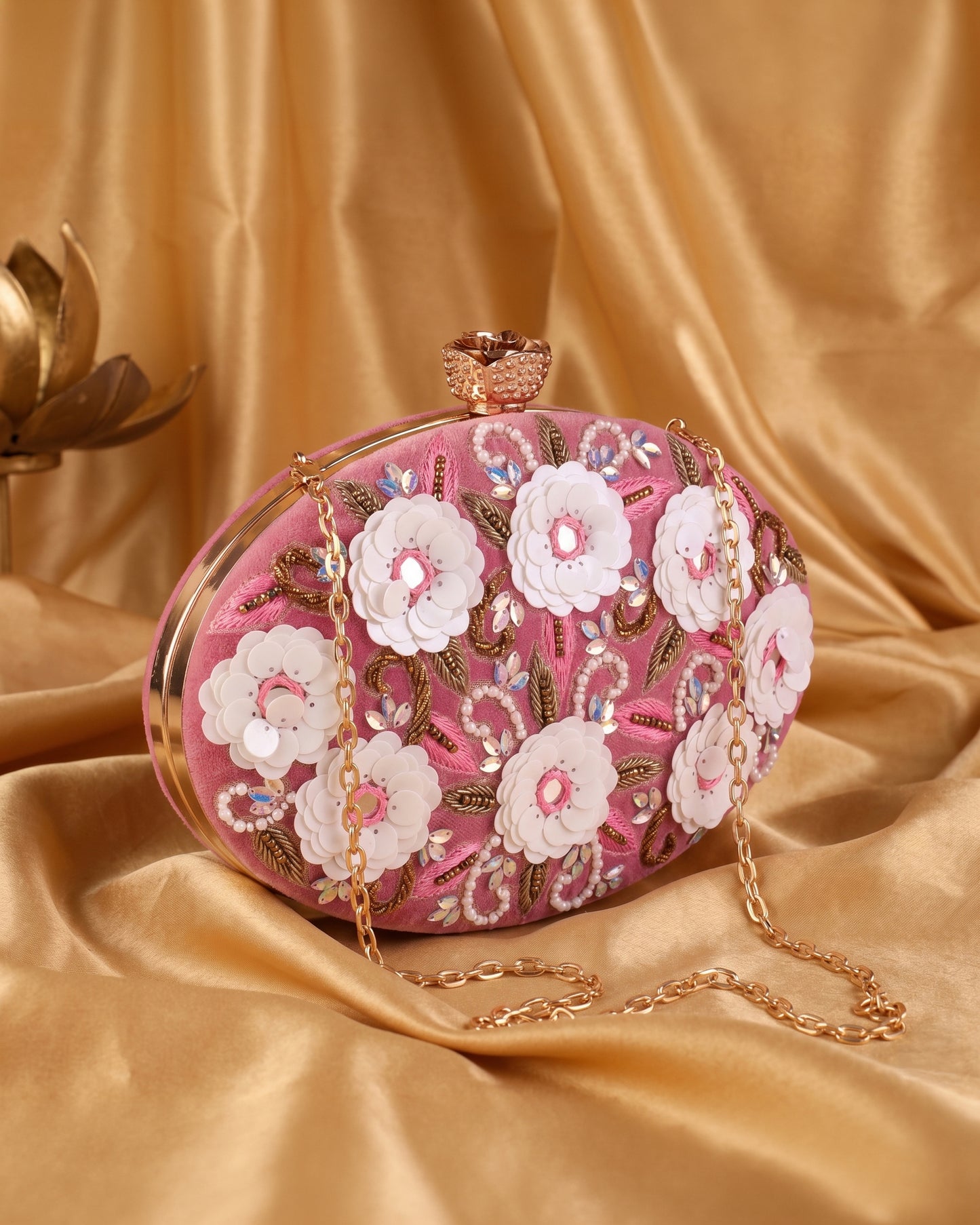 Blush Oval Tanvi Embroidered Clutch