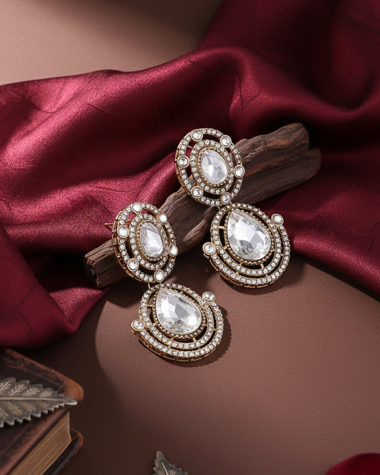 Silver Hania Premium Designer Zircone Polki Dupe Earring