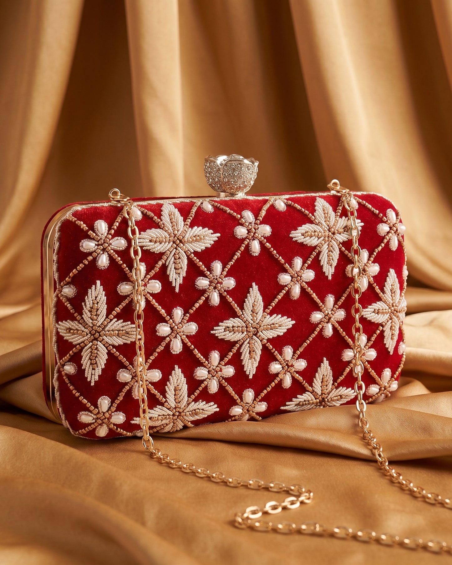 Red Kyron Embroidered Clutch