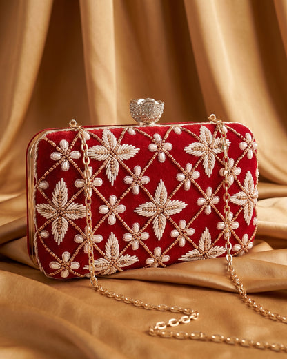 Red Kyron Embroidered Clutch