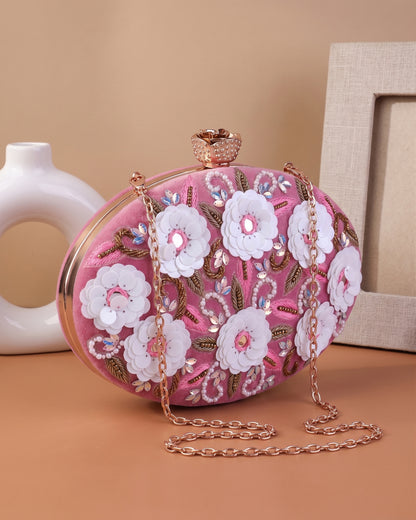 Blush Oval Tanvi Embroidered Clutch
