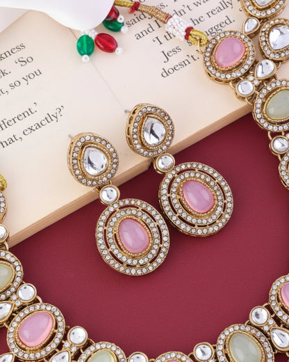 Pastel Sehaj Premium Polki Dupe Necklace with Earring and Teeka