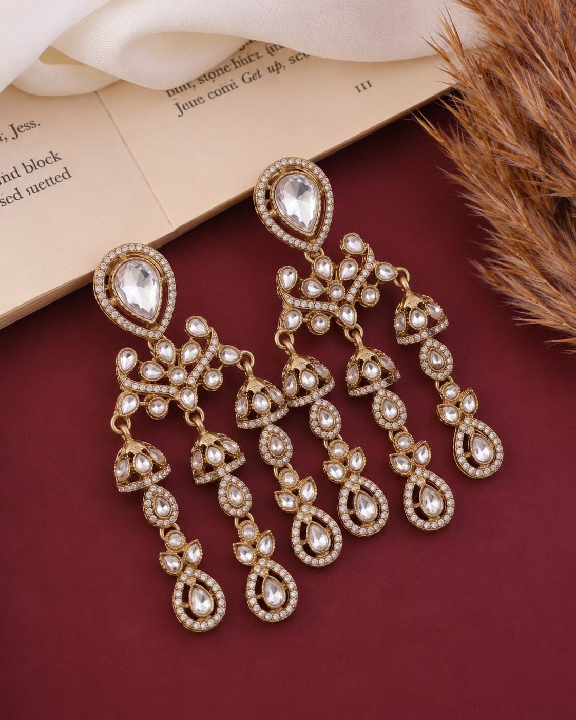 Silver Ruvika Designer Zircone Polki Dupe Earring