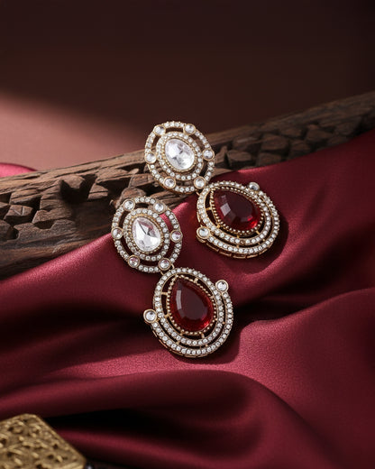 Red Hania Premium Designer Zircone Polki Dupe Earring