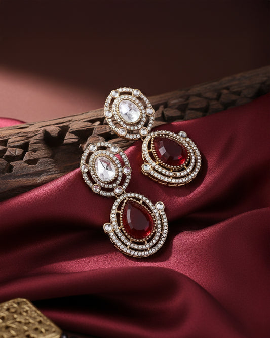 Red Hania Premium Designer Zircone Polki Dupe Earring