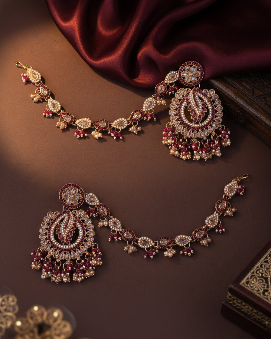 Plum Arajashree Bahubali Chandbali with Sahara