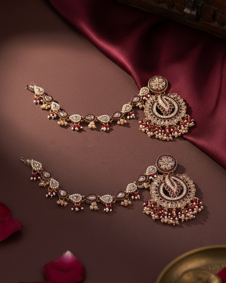 Red Arajashree Bahubali Chandbali with Sahara