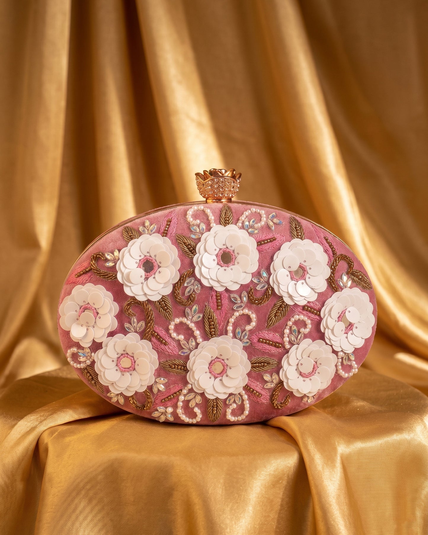 Blush Oval Tanvi Embroidered Clutch