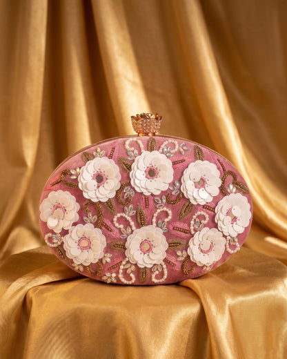 Blush Oval Tanvi Embroidered Clutch