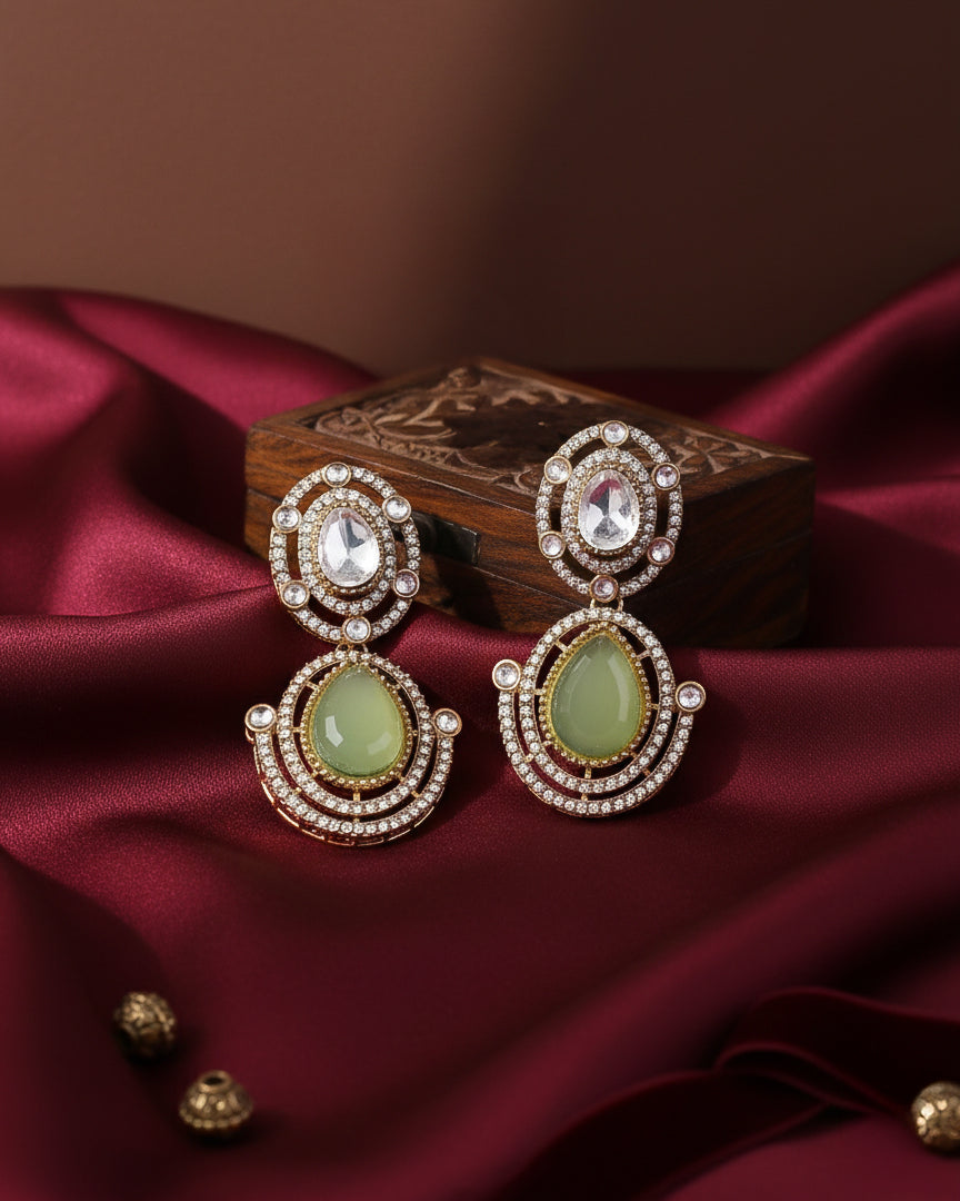 Olive Hania Premium Designer Zircone Polki Dupe Earring