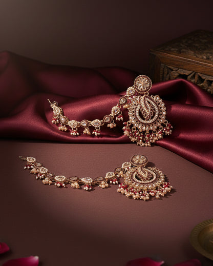 Red Arajashree Bahubali Chandbali with Sahara