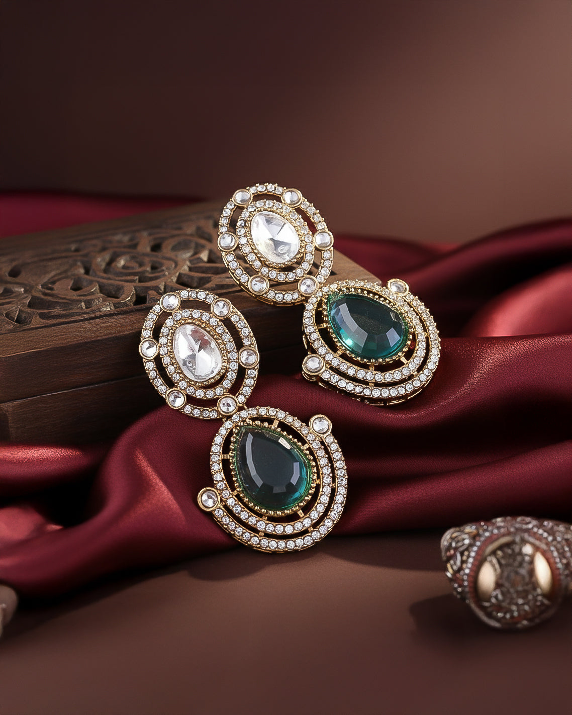 Teal Green Hania Premium Designer Zircone Polki Dupe Earring