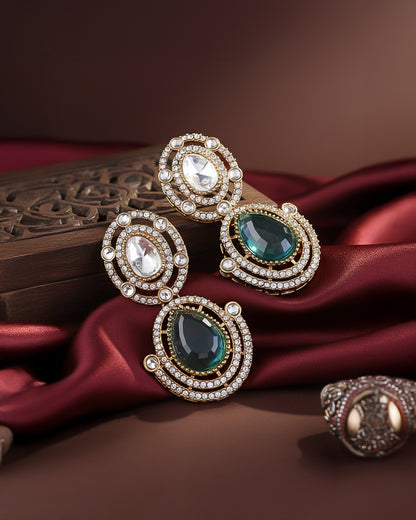 Teal Green Hania Premium Designer Zircone Polki Dupe Earring